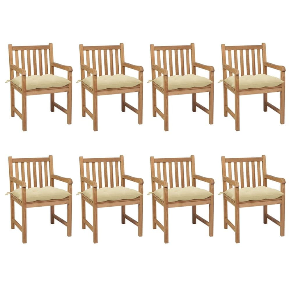 Petromila vidaXL Záhradné stoličky 8 ks s krémovobielymi podložkami tíkový masív